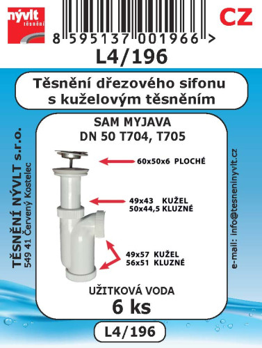 Těsnění dřezového sifonu s kužel. těsněním SAM Holding T704 6ks