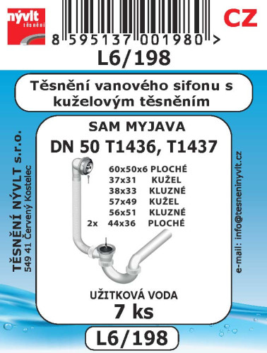 Těsnění vanového sifonu s kužel. těsněním T-1436,T-1437 7ks
