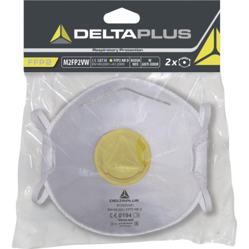 Respirátor Delta Plus M2FP2VW skořepina FFP2 s ventilkem, aktivní uhlí - 2 kusy