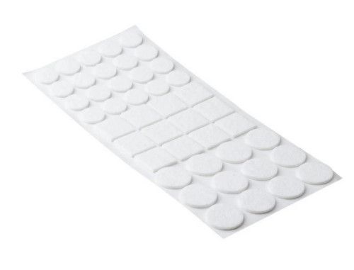 Sada filcových podložek O 20mm-20x,  O 28mm-12x, 25x25mm-12x, samolepící, bílé